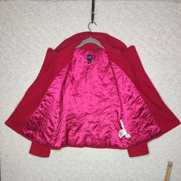Women’s Vibrant Red Corduroy Double Breasted Jacket Sz L Insulated Lining Coat - Picture 13 of 16